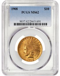  1908 $10 GOLD INDIAN HEAD PCGS MS62