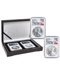 2021 Silver Eagle Type 1 & Type 2 - At Dusk & Dawn 35th Anniversary NGC MS69 2-PC set with matched Numbers Michael Castle Signature