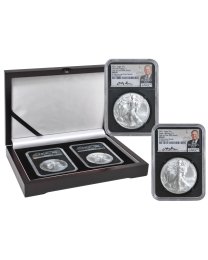 2021 Silver Eagle Type 1 & Type 2 - At Dusk & Dawn 35th Anniversary NGC MS69 2-PC set with matched Numbers David Ryder signature