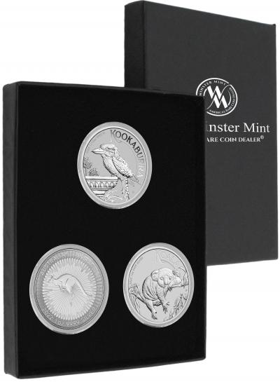 2022 Perth Mint 3-PC set- Silver Kookaburra, Kangaroo, Koala Each coin .9999 pure silver