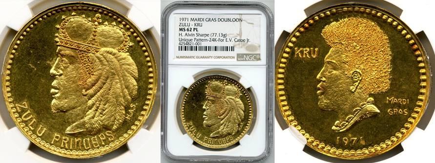 1971 Mardi Gras Gold Doubloon NGC MS62 PL