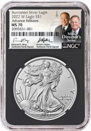 2022 W First –Ever T2 Burnished Silver Eagle –Exclusively hand signed by Two U.S. Mint Directors
