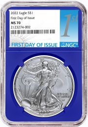 2022 1oz. Silver Eagle NGC MS70 First Day of Issue- Blue