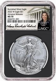 2022 W Silver Eagle NGC MS70 Advance Release – Cabral Signed- First-Ever Advance Release T2 Burnished coin