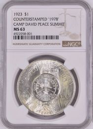 1923 P $1 Peace Dollar NGC MS63 1978 Camp David Counterstamp