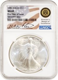 1986 Silver Eagle First Year of  Issue Michael “Miles” Standish Signature