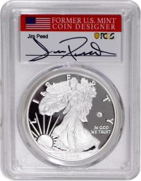 2020 W American Silver Eagle V75 Privy mark PCGS PR70 First Day of Issue – Jim Peed Signature