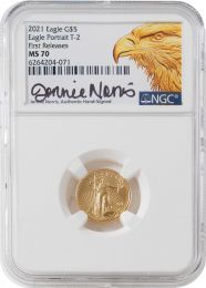 2021 $5 American Gold Eagle T2 NGC MS70 First Releases Jennie Norris Signature