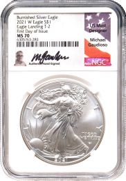 2021 W Burnished Silver Eagle 10 COIN Box NGC MS70 MDS FDR  Michael Gaudioso Signature