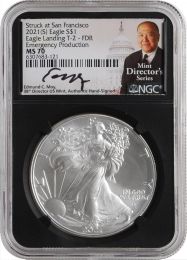 2021 (S) American Silver Eagle Type 2 NGC MS70 Emergency Production – Edmund C. Moy Signature - First T2 Emergency Coin
