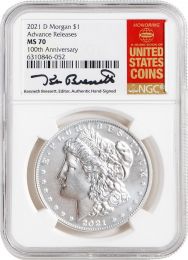 2021 D Morgan Dollar NGC MS70 Advance Release – Signed by Kenneth Bressett  - Absolute Rarity 
