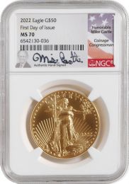 2022 $50 American Gold Eagle NGC MS70 FDI Michael Castle Signature