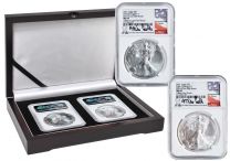 2021 Silver Eagle Type 1 & Type 2 - At Dusk & Dawn 35th Anniversary NGC MS69 2-PC set with matched Numbers Michael Castle Signature