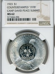 1923 P $1 Peace Dollar NGC MS62 1978 Camp David Counterstamp