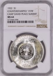 1922 P $1 Peace Dollar NGC MS64 1978 Camp David Counterstamp 