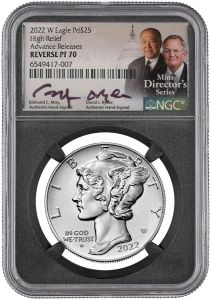 2022 W $25 Palladium Eagle Reverse Proof NGC PF70 – Signed by two U.S. Mint Directors Edmund C. Moy & David Ryder – Absolute Rarity  