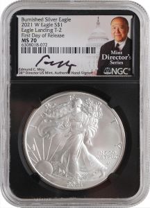 2021 W Burnished American Silver Eagle Type 2 NGC PF70 MDS FDR – Moy Signature