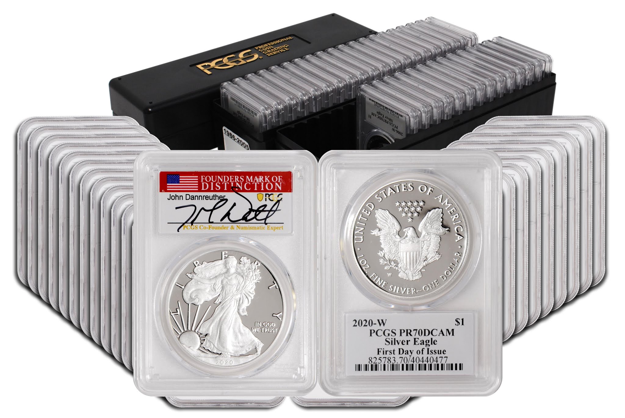 1986-2020 American Silver Eagle Collection PCGS PR70 Signed by John Dannreuther