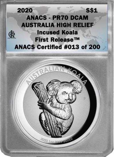 2020 Koala Incuse High Relief MS70 Limited Edition 200